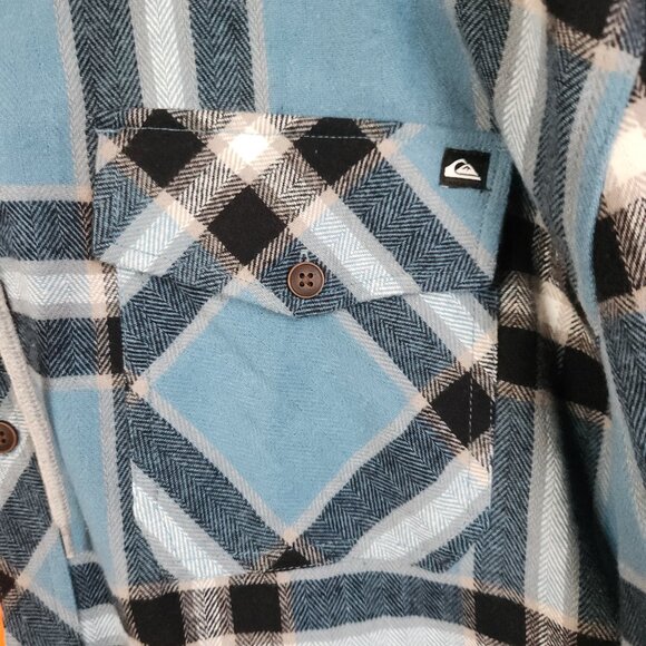 Quiksilver Men's Blue Hooded Flannel Button Up Long Sleeve Sweater Size XXL NWT - Picture 3 of 11